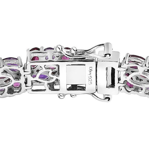 D'Joy Orissa Rhodolite Garnet And Amethyst Floral Garland Bracelet In Rhodium Over Sterling Silver (7.25 In) 22.40 Ctw