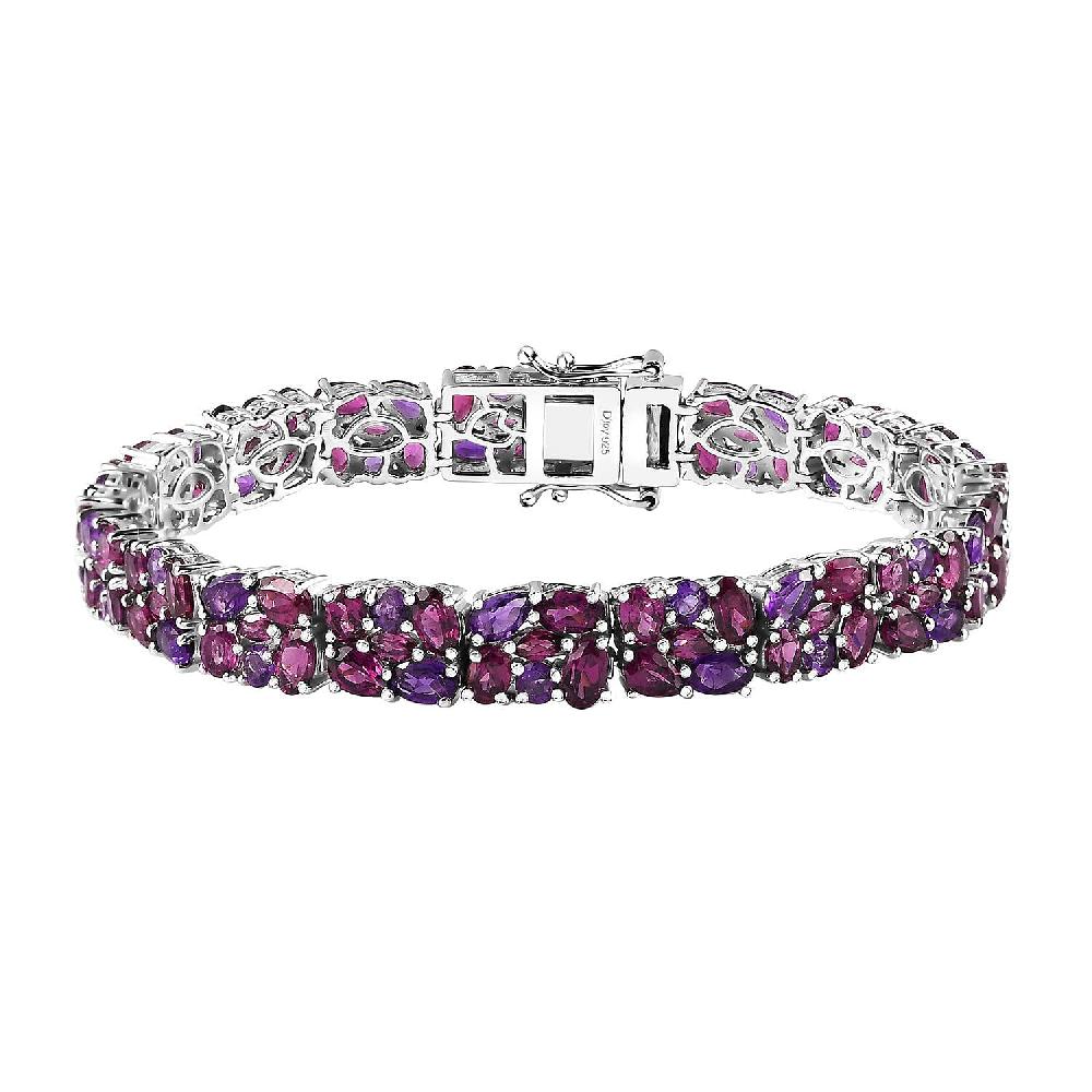 D'Joy Orissa Rhodolite Garnet and Amethyst Floral Garland Bracelet in Rhodium Over Sterling Silver (7.25 In) 22.40 ctw