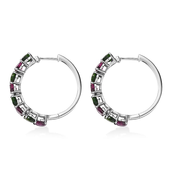 D'Joy Orissa Rhodolite Garnet And Chrome Diopside 7.35 Ctw Leaves Earrings In Rhodium Over Sterling Silver