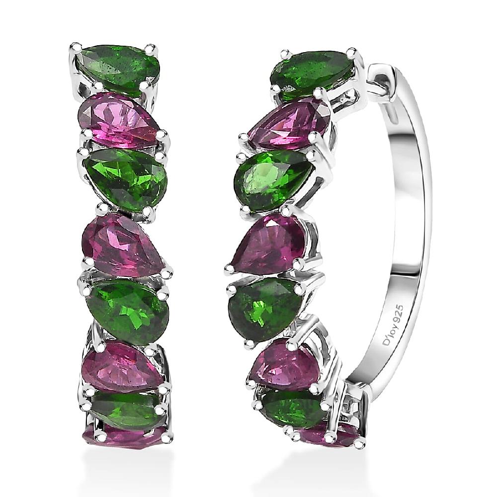 D'Joy Orissa Rhodolite Garnet and Chrome Diopside 7.35 ctw Leaves Earrings in Rhodium Over Sterling Silver