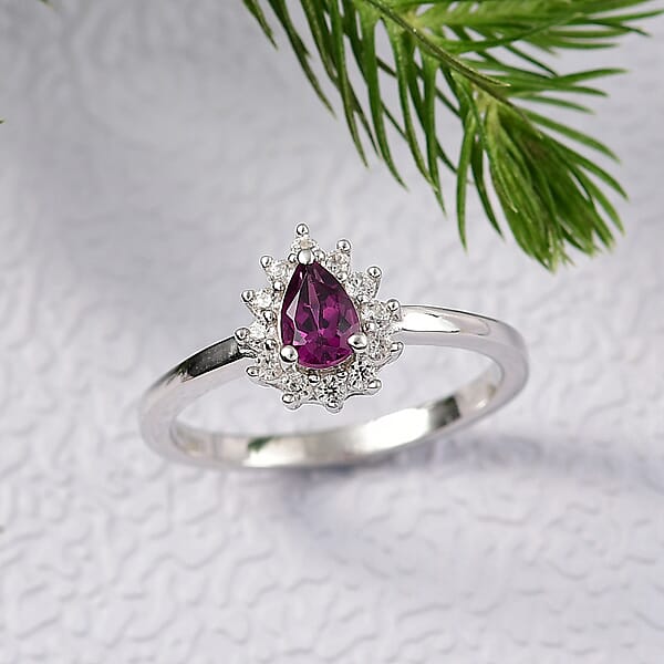 D'Joy Orissa Rhodolite Garnet And White Zircon 0.75 Ctw Ring In Rhodium Over Sterling Silver