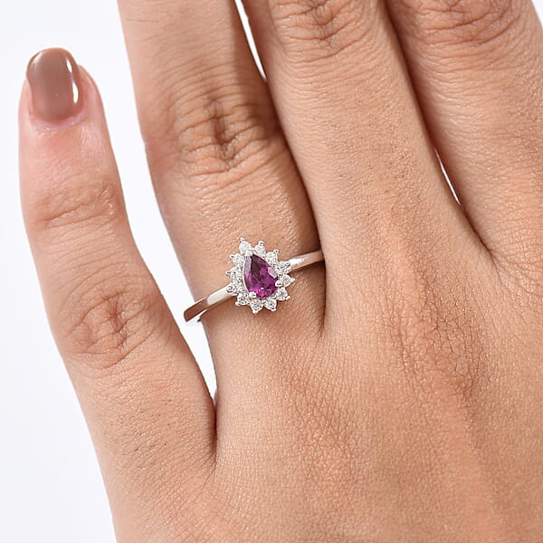 D'Joy Orissa Rhodolite Garnet And White Zircon 0.75 Ctw Ring In Rhodium Over Sterling Silver