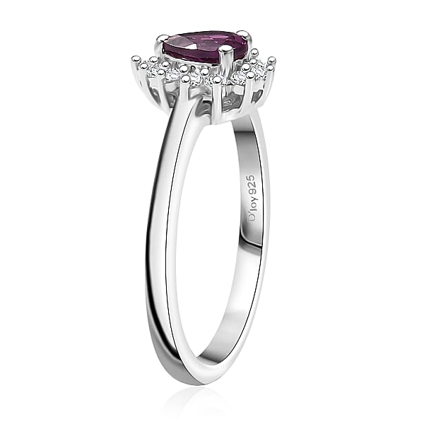D'Joy Orissa Rhodolite Garnet And White Zircon 0.75 Ctw Ring In Rhodium Over Sterling Silver