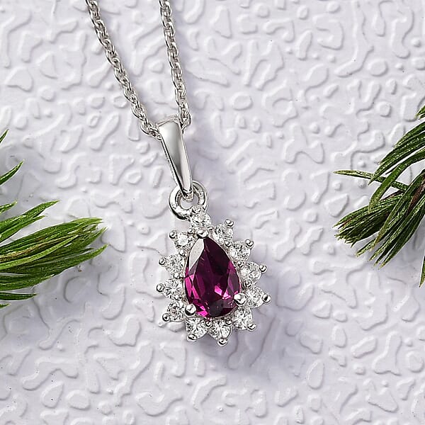 D'Joy Orissa Rhodolite Garnet And White Zircon 0.75 Ctw Pendant Necklace In Rhodium Over Sterling Silver 20 Inches
