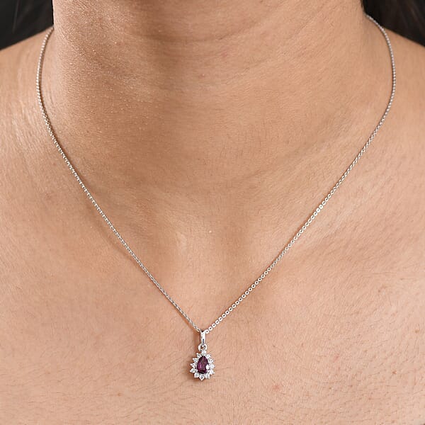 D'Joy Orissa Rhodolite Garnet And White Zircon 0.75 Ctw Pendant Necklace In Rhodium Over Sterling Silver 20 Inches