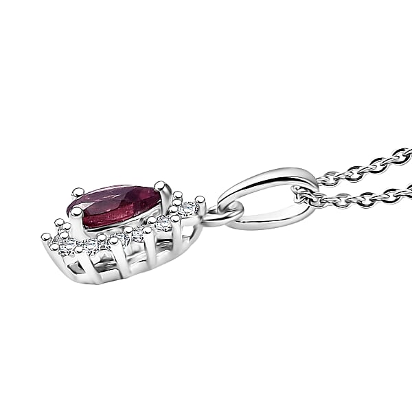 D'Joy Orissa Rhodolite Garnet And White Zircon 0.75 Ctw Pendant Necklace In Rhodium Over Sterling Silver 20 Inches