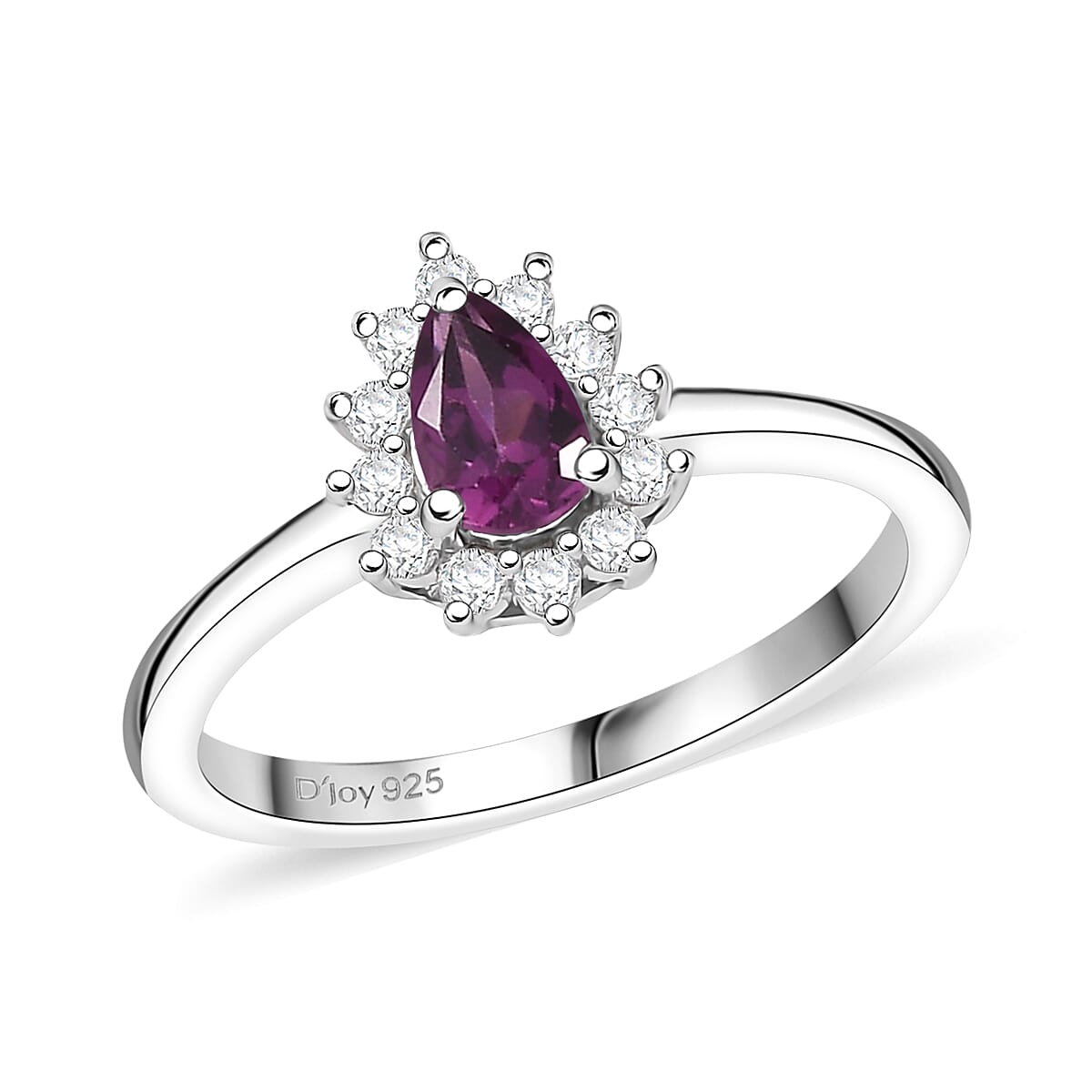 D'Joy Orissa Rhodolite Garnet and White Zircon 0.75 ctw Ring in Rhodium Over Sterling Silver