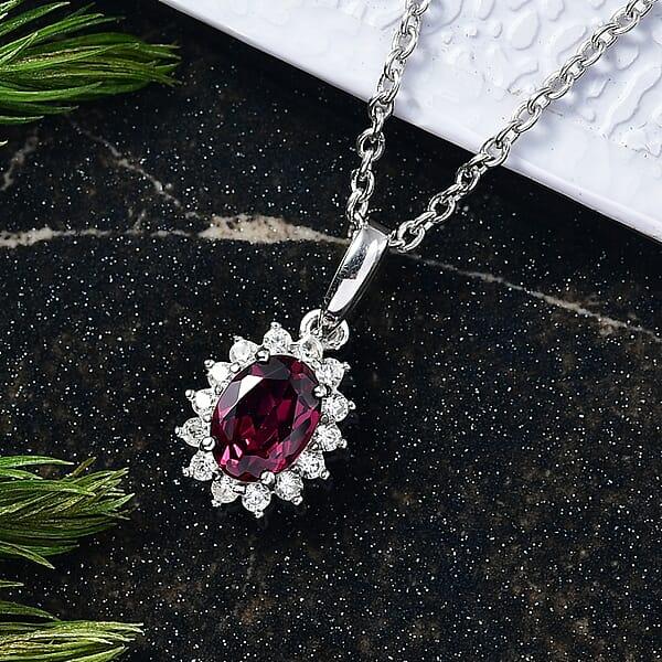 D'Joy Orissa Rhodolite Garnet And White Zircon 0.80 Ctw Pendant Necklace In Rhodium Over Sterling Silver 20 Inches