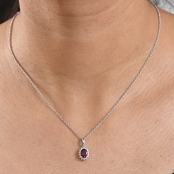 D'Joy Orissa Rhodolite Garnet And White Zircon 0.80 Ctw Pendant Necklace In Rhodium Over Sterling Silver 20 Inches