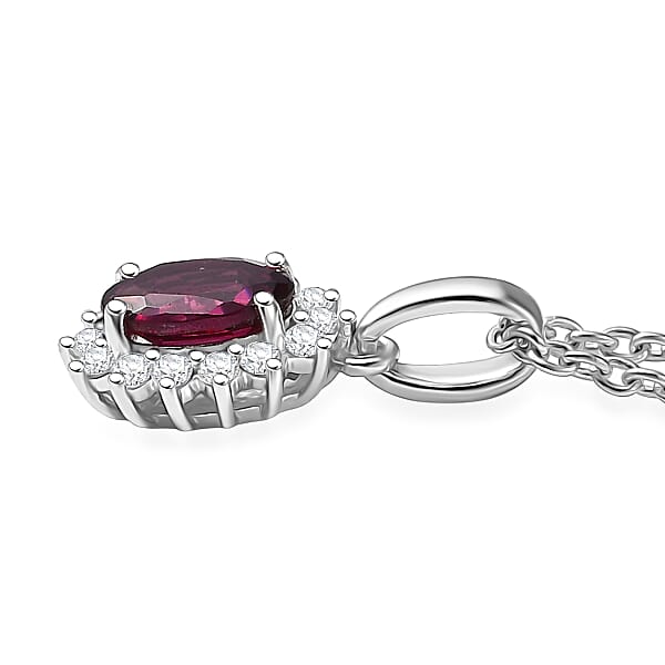 D'Joy Orissa Rhodolite Garnet And White Zircon 0.80 Ctw Pendant Necklace In Rhodium Over Sterling Silver 20 Inches