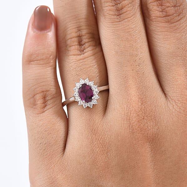 D'Joy Orissa Rhodolite Garnet And White Zircon 1.45 Ctw Ring In Rhodium Over Sterling Silver