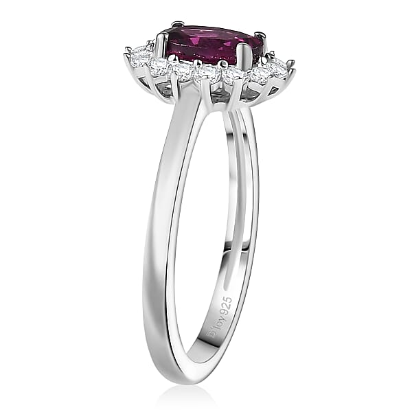 D'Joy Orissa Rhodolite Garnet And White Zircon 1.45 Ctw Ring In Rhodium Over Sterling Silver