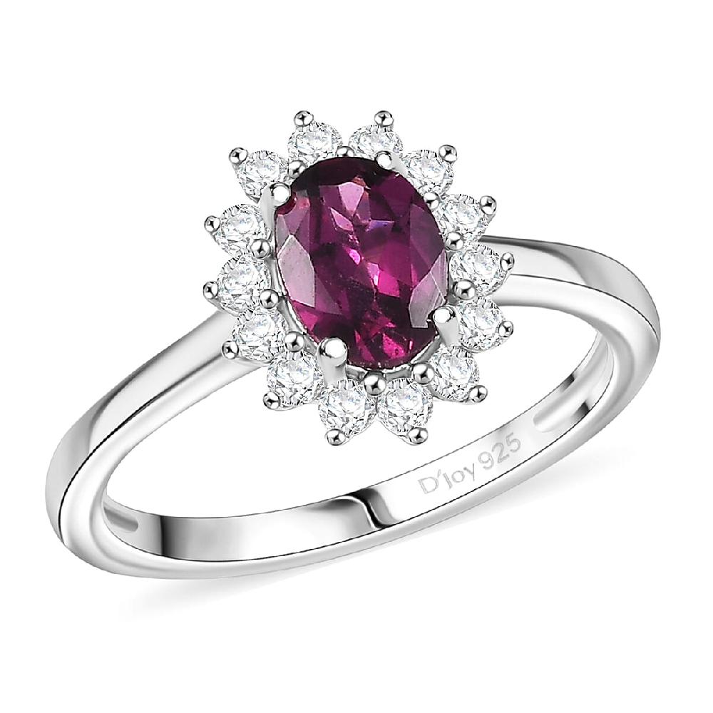 D'Joy Orissa Rhodolite Garnet and White Zircon 1.45 ctw Ring in Rhodium Over Sterling Silver