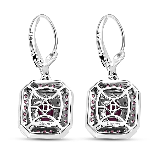 D'Joy Orissa Rhodolite Garnet And White Zircon 3.70 Ctw Art Deco Earrings In Rhodium Over Sterling Silver