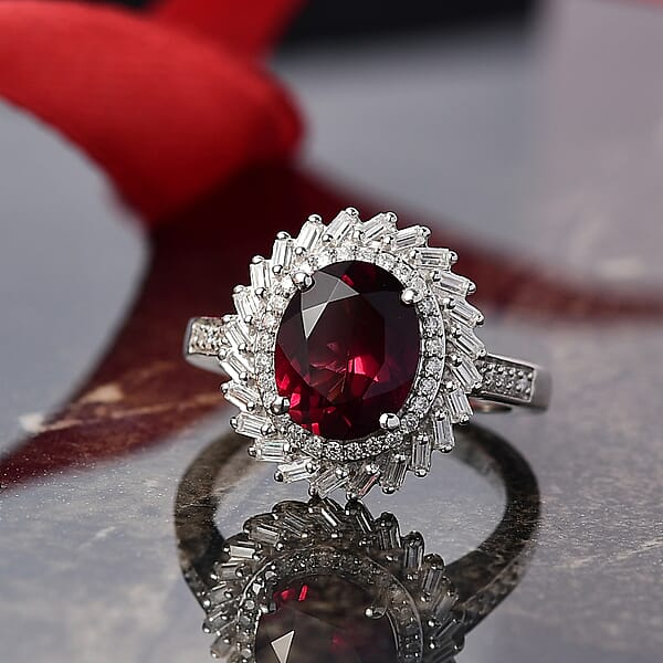 D'Joy Orissa Rhodolite Garnet Moissanite Starburst Ring In Rhodium Over Sterling Silver 4.00 Ctw