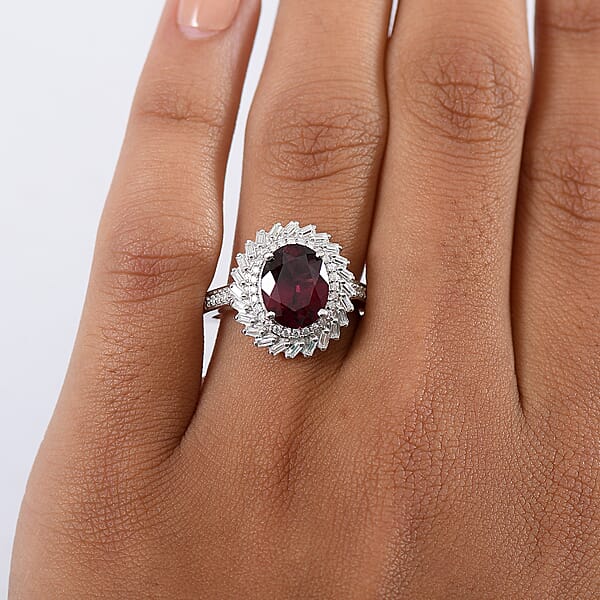 D'Joy Orissa Rhodolite Garnet Moissanite Starburst Ring In Rhodium Over Sterling Silver 4.00 Ctw