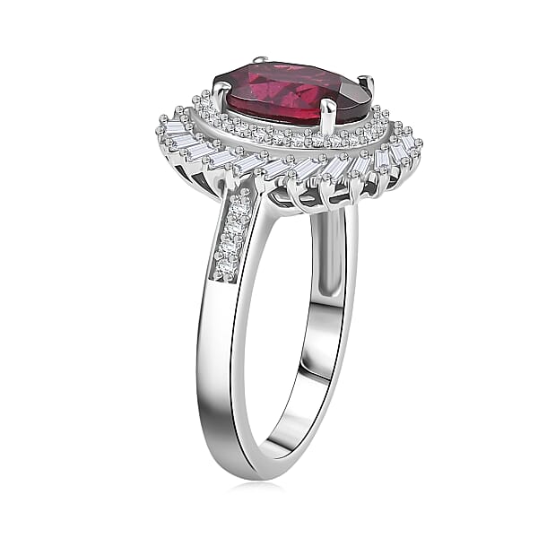 D'Joy Orissa Rhodolite Garnet Moissanite Starburst Ring In Rhodium Over Sterling Silver 4.00 Ctw