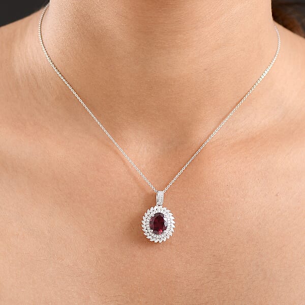 D'Joy Orissa Rhodolite Garnet Moissanite Starburst Pendant Necklace In Rhodium Over Sterling Silver 11.10 Ctw (20 Inches)