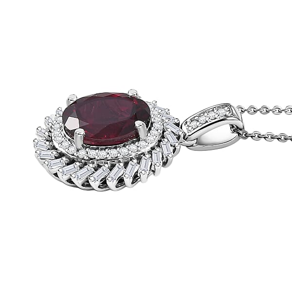D'Joy Orissa Rhodolite Garnet Moissanite Starburst Pendant Necklace In Rhodium Over Sterling Silver 11.10 Ctw (20 Inches)