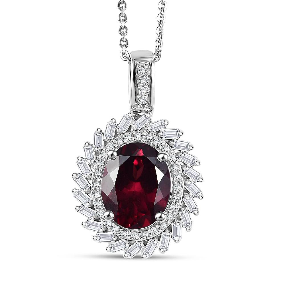 D'Joy Orissa Rhodolite Garnet Moissanite Starburst Pendant Necklace in Rhodium Over Sterling Silver 11.10 ctw (20 Inches)