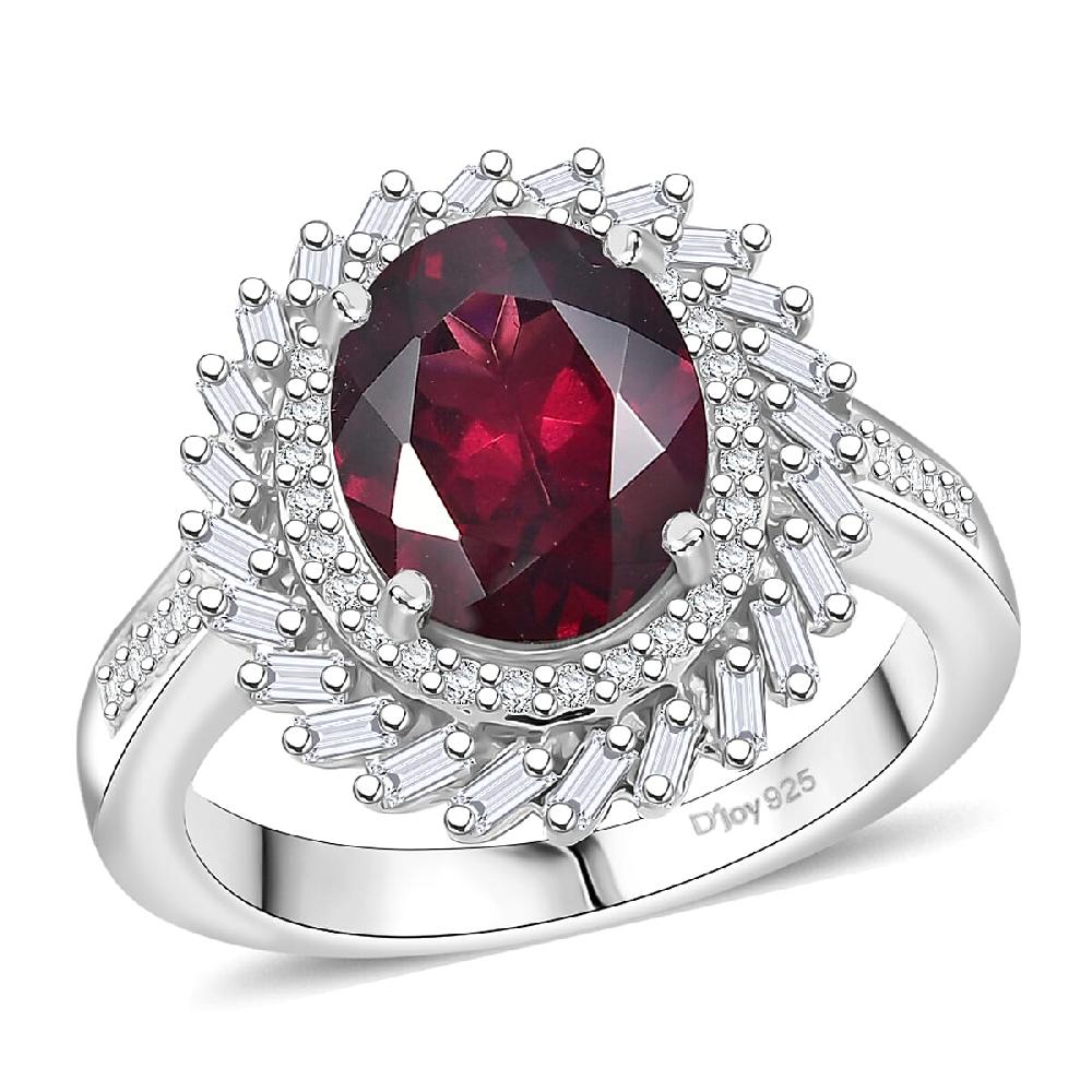 D'Joy Orissa Rhodolite Garnet Moissanite Starburst Ring in Rhodium Over Sterling Silver 4.00 ctw