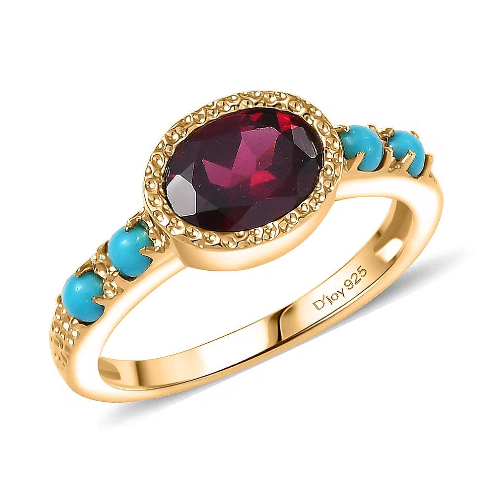 D'Joy Orissa Rhodolite Garnet Sleeping Beauty Turquoise Ring in 18K Vermeil YG Over Sterling Silver 1.80 ctw