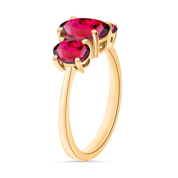 D'Joy Ouro Fino Rubellite 2.60 Ctw 3 Stone Ring In Vermeil Yellow Gold Over Sterling Silver (Del. In 10-12 Days)