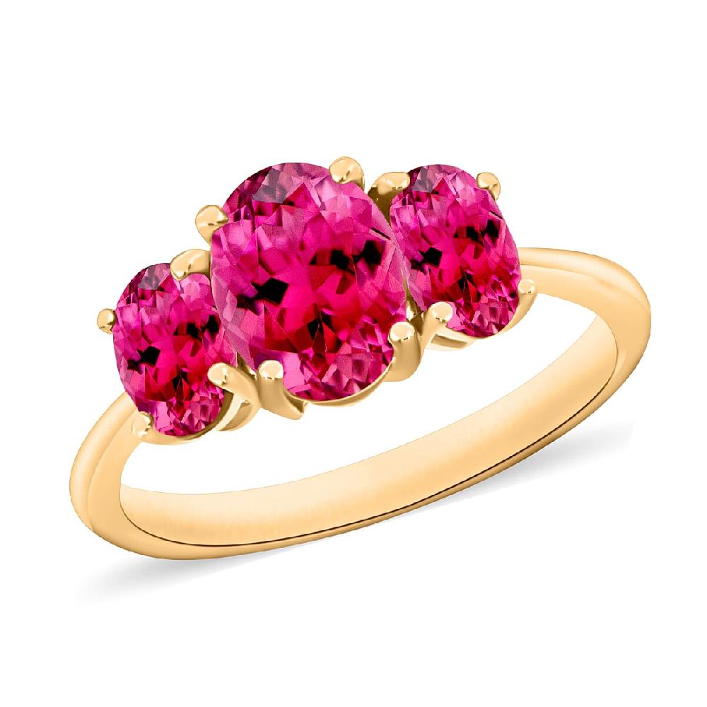 D'Joy Ouro Fino Rubellite 2.60 ctw 3 Stone Ring in Vermeil Yellow Gold Over Sterling Silver (Del. in 10-12 Days)