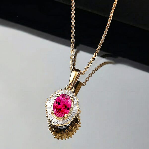 D'Joy Ouro Fino Rubellite And Diamond 1.00 Ctw Pendant Necklace In 18K Vermeil Yellow Gold Over Sterling Silver 20 Inches