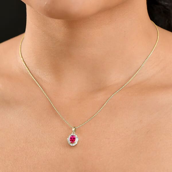 D'Joy Ouro Fino Rubellite And Diamond 1.00 Ctw Pendant Necklace In 18K Vermeil Yellow Gold Over Sterling Silver 20 Inches