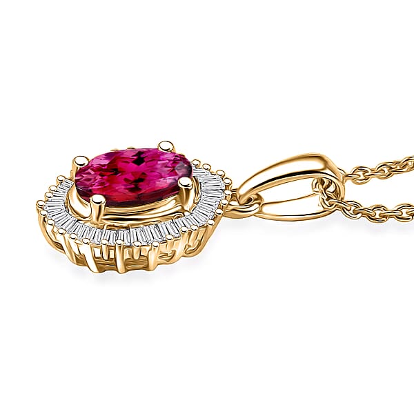 D'Joy Ouro Fino Rubellite And Diamond 1.00 Ctw Pendant Necklace In 18K Vermeil Yellow Gold Over Sterling Silver 20 Inches