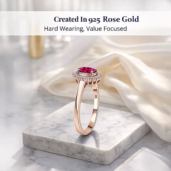 D'Joy Ouro Fino Rubellite And Diamond Ring In 18K Vermeil Rose Gold Over Sterling Silver 1.00 Ctw