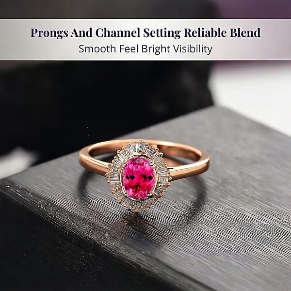 D'Joy Ouro Fino Rubellite And Diamond Ring In 18K Vermeil Rose Gold Over Sterling Silver 1.00 Ctw