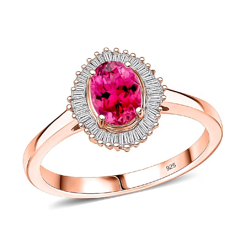 D'Joy Ouro Fino Rubellite and Diamond Ring in 18K Vermeil Rose Gold Over Sterling Silver 1.00 ctw