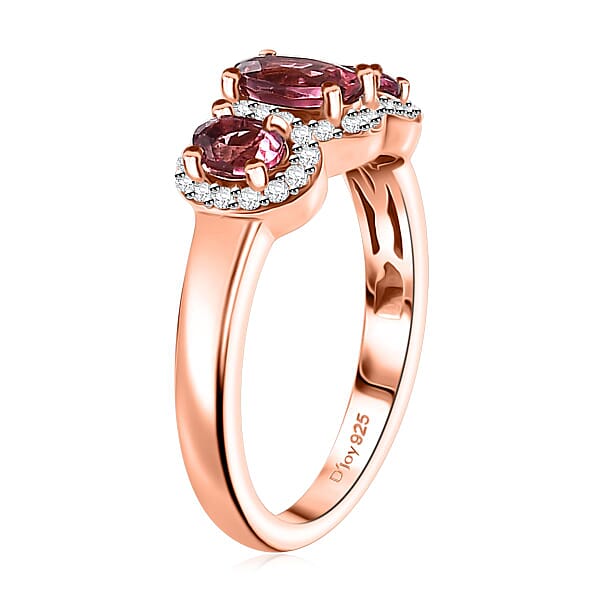 D'Joy Ouro Fino Rubellite And Moissanite 1.15 Ctw Triple Halo Ring In 18K Vermeil Rose Gold Over Sterling Silver