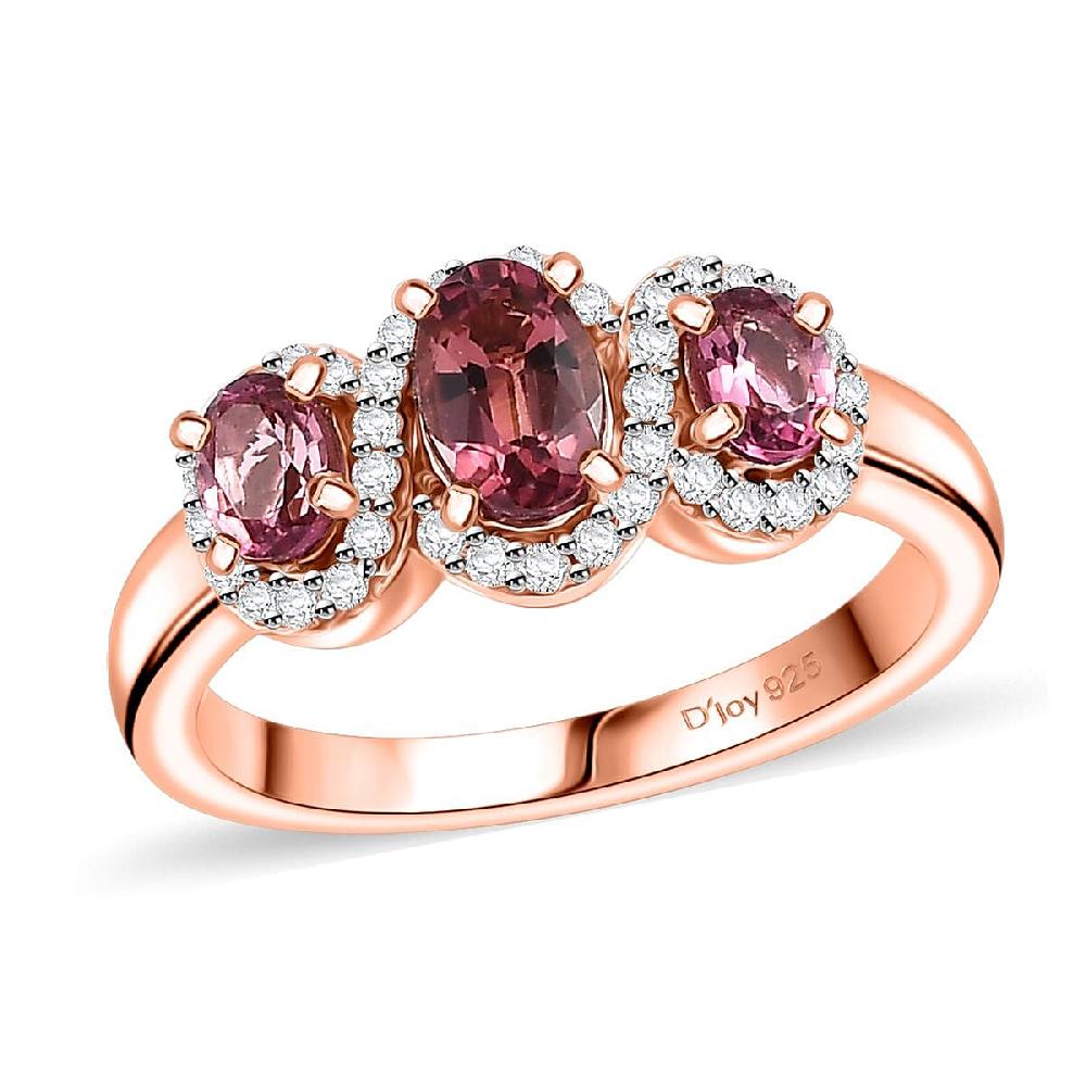 D'Joy Ouro Fino Rubellite and Moissanite 1.15 ctw Triple Halo Ring in 18K Vermeil Rose Gold Over Sterling Silver