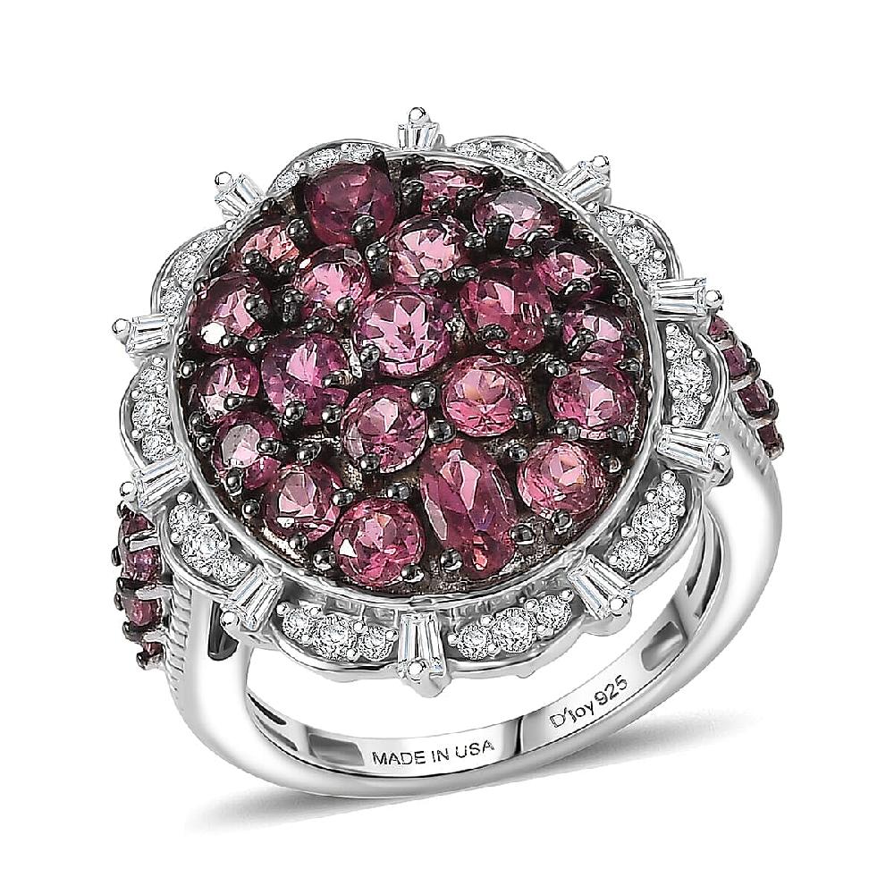 D'Joy Ouro Fino Rubellite Moissanite Floral Bloom Ring in Rhodium Over Sterling Silver 3.80 ctw