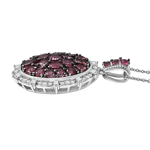 D'Joy Ouro Fino Rubellite Moissanite Floral Pendant Necklace In Rhodium Over Sterling Silver 3.90 Ctw (20 Inches)