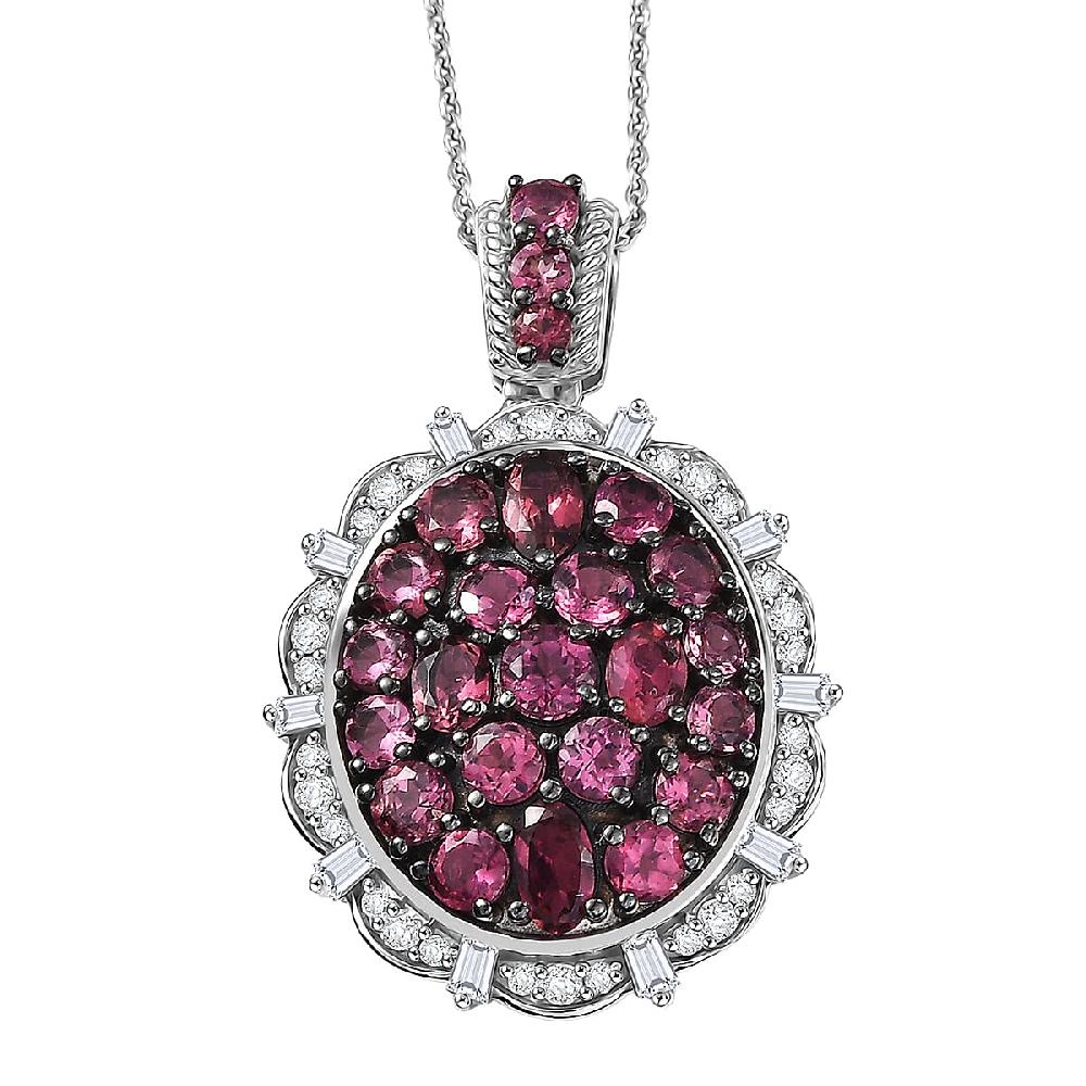 D'Joy Ouro Fino Rubellite Moissanite Floral Pendant Necklace in Rhodium Over Sterling Silver 3.90 ctw (20 Inches)
