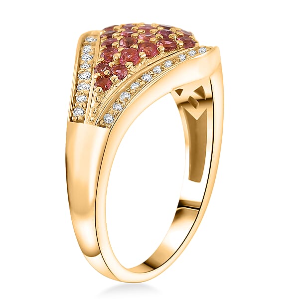 D'Joy Ouro Fino Rubellite White Zircon Ring In 18K Vermeil YG Over Sterling Silver 1.00 Ctw