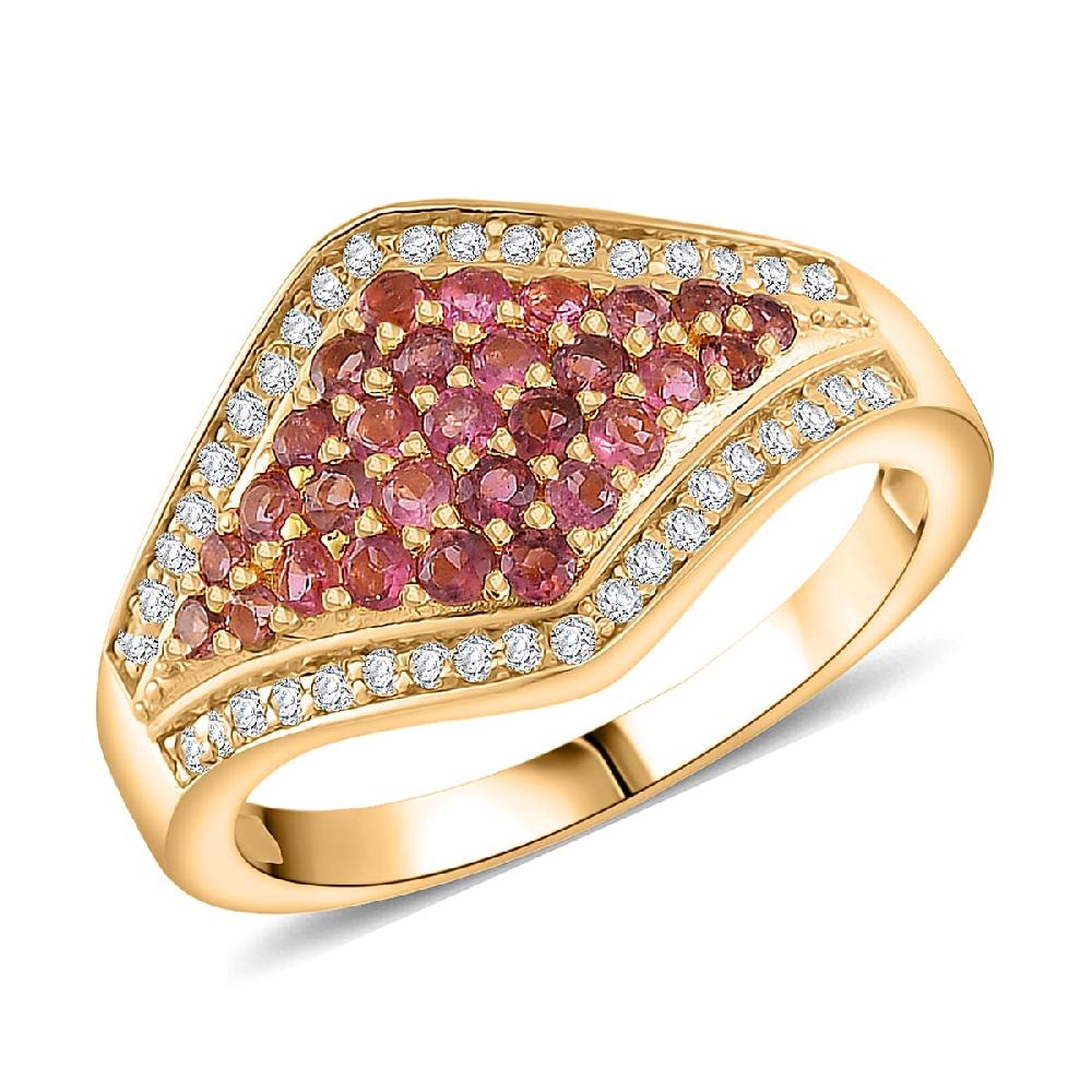 D'Joy Ouro Fino Rubellite White Zircon Ring in 18K Vermeil YG Over Sterling Silver 1.00 ctw