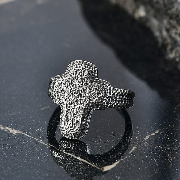 D'Joy Passport To Israel Artisan Crafted Cross Ring In Sterling Silver 5 Grams