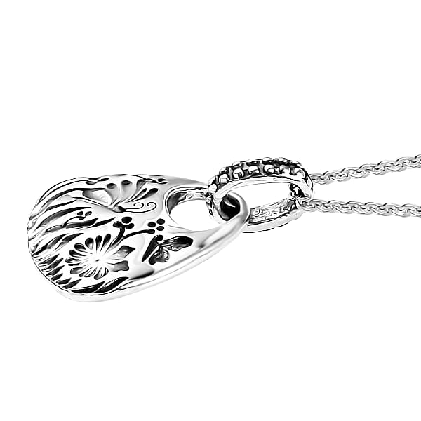 D'Joy Passport To Israel Artisan Crafted Floral Pendant Necklace In Sterling Silver 6 Grams 20 Inches