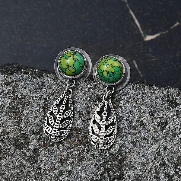 D'Joy Passport To Israel Artisan Crafted Green Howlite 4.25 Ctw Earrings In Sterling Silver