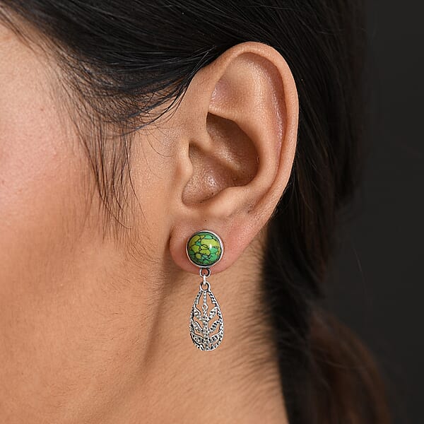 D'Joy Passport To Israel Artisan Crafted Green Howlite 4.25 Ctw Earrings In Sterling Silver