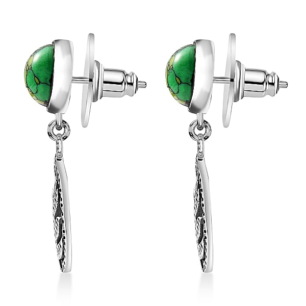 D'Joy Passport To Israel Artisan Crafted Green Howlite 4.25 Ctw Earrings In Sterling Silver