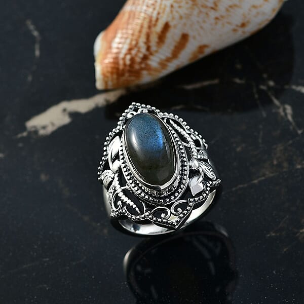 D'Joy Passport To Israel Artisan Crafted Malagasy Labradorite 5.35 Ctw Solitaire Ring In Sterling Silver
