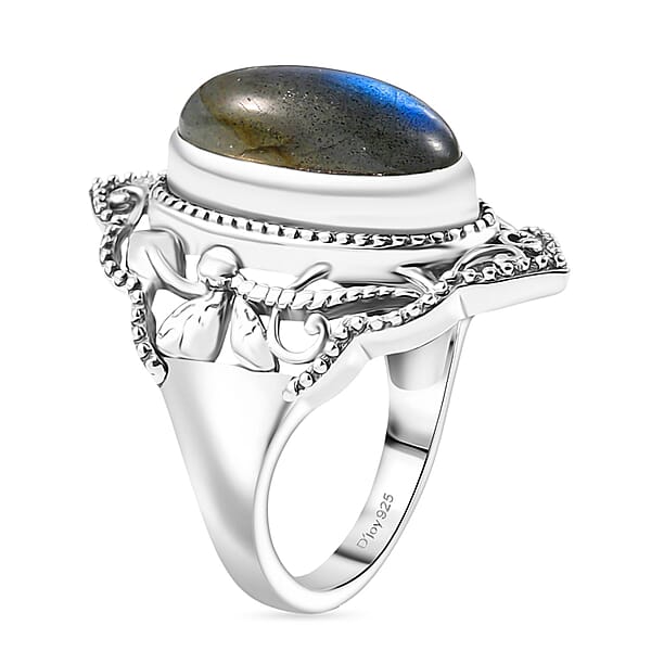 D'Joy Passport To Israel Artisan Crafted Malagasy Labradorite 5.35 Ctw Solitaire Ring In Sterling Silver