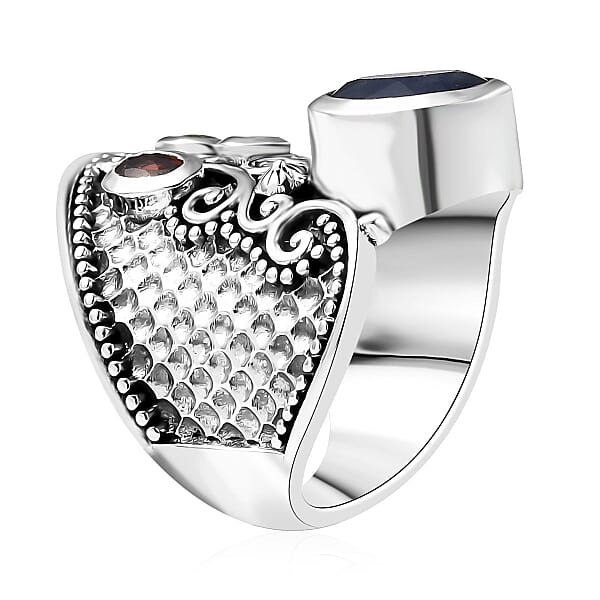 D'Joy Passport To Israel Artisan Crafted Masoala Sapphire (D) And Multi Gemstone 4.50 Ctw Ring In Sterling Silver