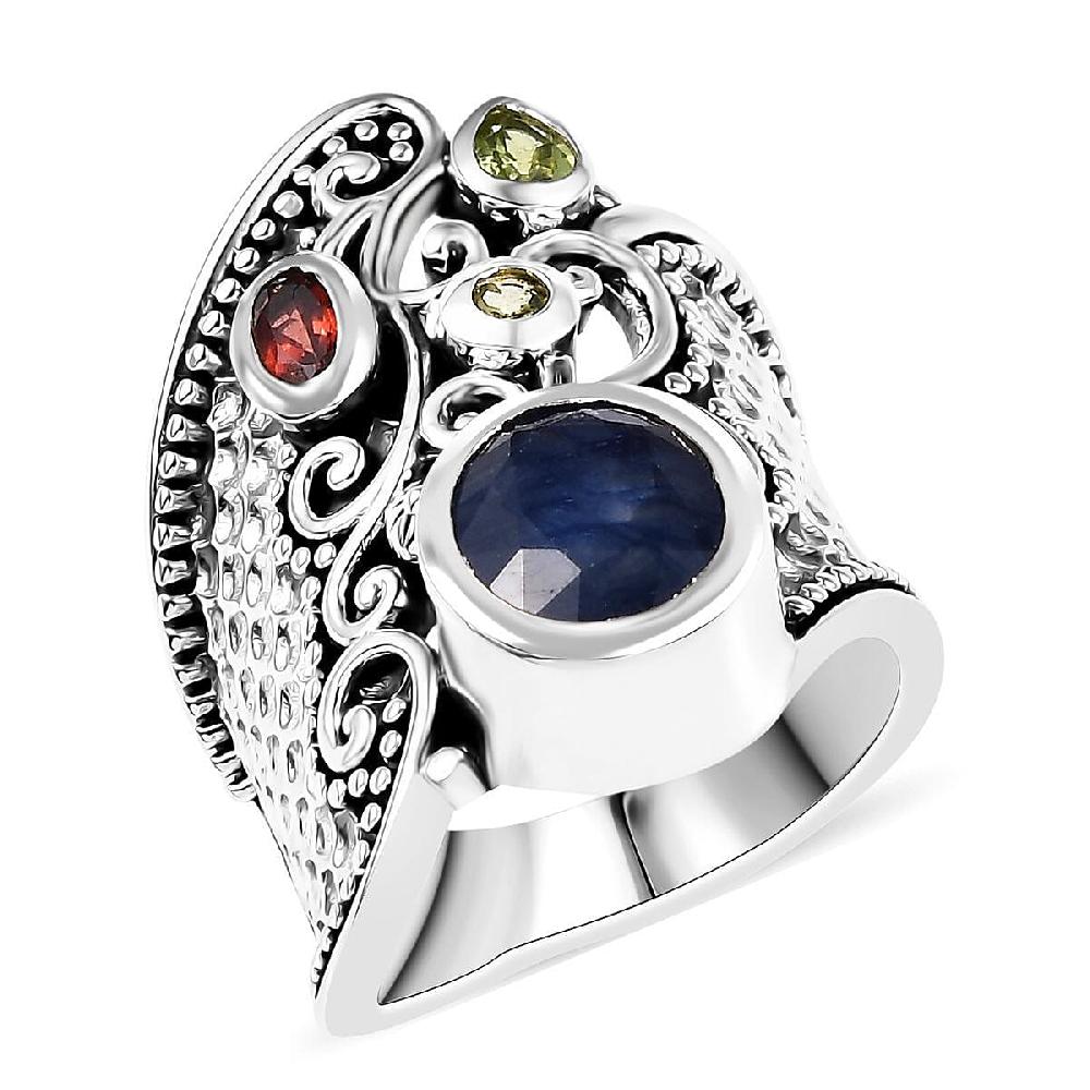 D'Joy Passport to Israel Artisan Crafted Masoala Sapphire (D) and Multi Gemstone 4.50 ctw Ring in Sterling Silver